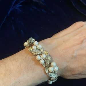 Vintage Lisner Faux Pearland Rhinestone Bracelet - 1950s